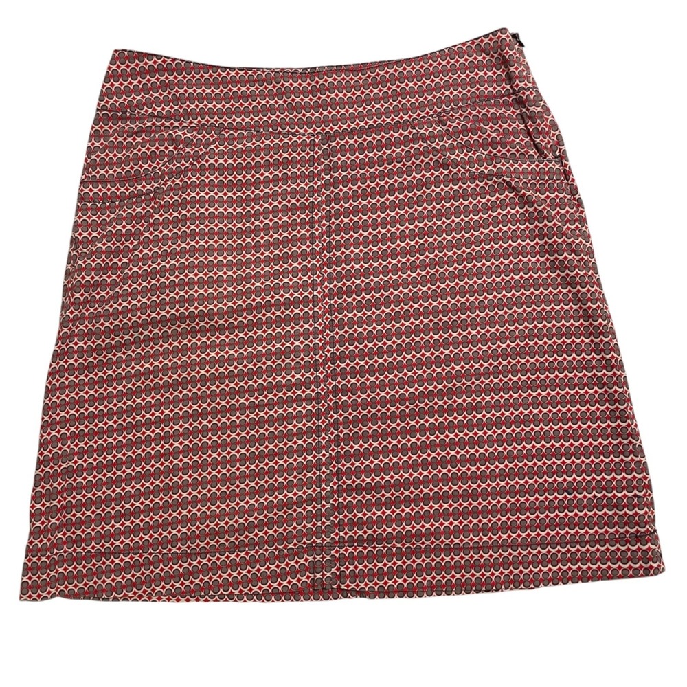 Apsara Geometric Mini Skirt Womens Size M Red Grey Cotton Side Zip Pockets